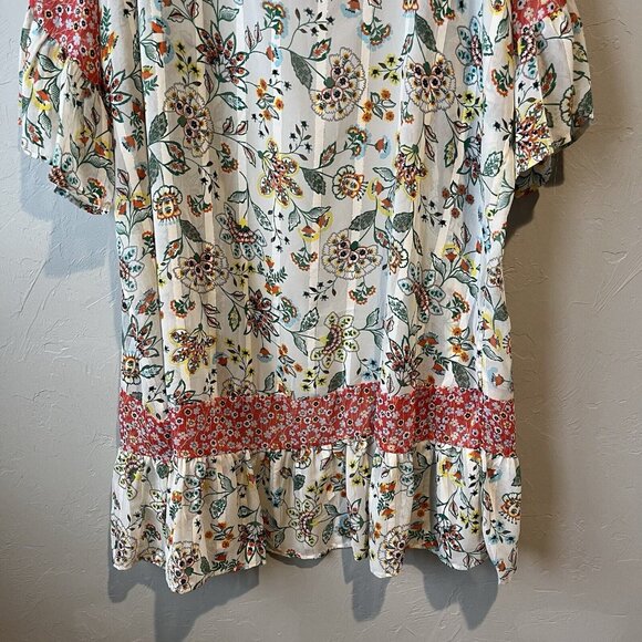 Women's S Cream Floral Open Front Boho Long Kimono Resort swim Coverup Gigio Ruf - Picture 12 of 13